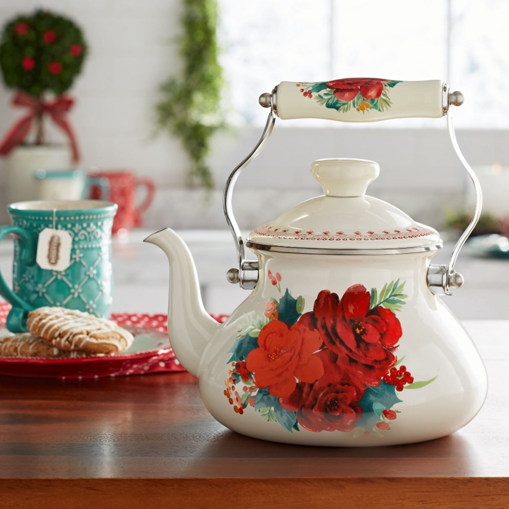 The pioneer woman, cheerful rose tea, kettle